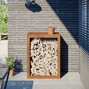 vidaXL Стойка за дърва за огрев 60x40x80 cm Патинираща стомана (851002)