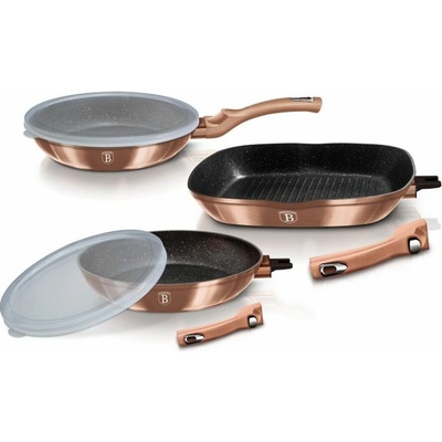 BerlingerHaus Sada pánví s odnímatelnou rukojetí 5 ks Rosegold Metallic Line steak BH-7038