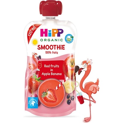 HiPP Био плодово смути - Ябълка, банан и червени плодове 120 мл. - 12+ месеца