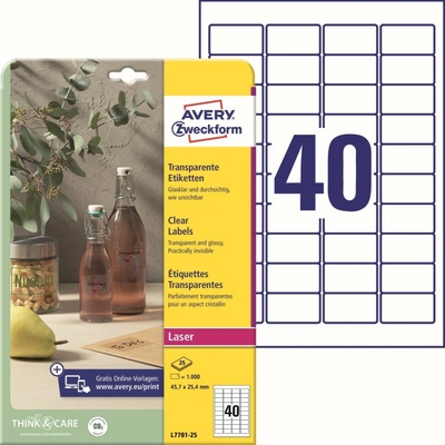 Avery Zweckform L7781-25 Čiré PET etikety 45,7x25,4 mm 1000 ks