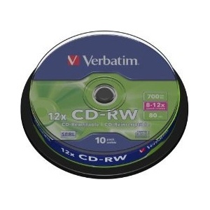 Verbatim CD-RW(10-Pack)Шпиндел/8x-12x/Висока скорост/DLP/700MB (43480)
