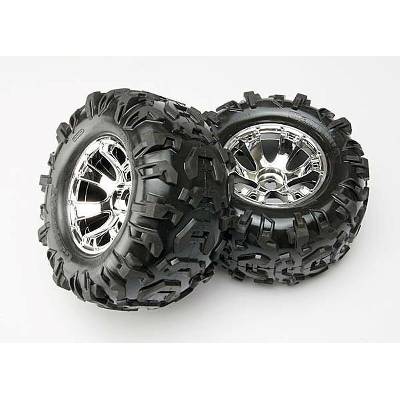Traxxas Гуми с джанти за Traxxas Summit Tires & wheels, assembled, glued Geode chrome wheels, Canyon TRX5673 (TRX5673)