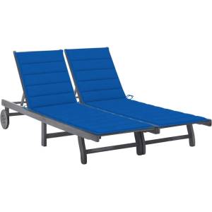 vidaXL 2-местен градински шезлонг с шалте, сив, акациево дърво масив (3061399)