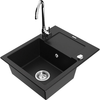 Mexen Enzo гранитна мивка с 1 корито с отцедник и кухненски смесител Telma, (6506-77-670200-00)
