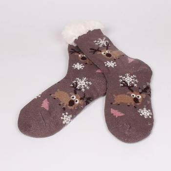 Image 1 of Дамски коледни чорапи в тъмно сиво с еленчета и снежинки