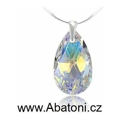 Swarovski Elements Stříbrný náhrdelník visací bílá duhová slza, kapka 54035.2 Crystal AB bílá