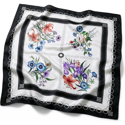 Classic Scarf šátek se 4 kyticemi ve světlých tónech a nádechem růžové černý
