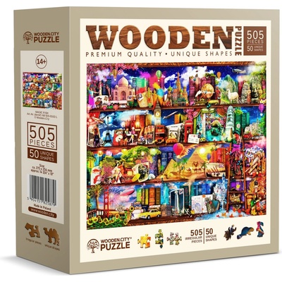 WOODEN CITY Dřevěné Police na knihy o cestování 2v1 EKO 505 dielov