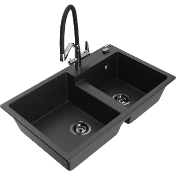 Mexen Tomas гранитна мивка с 2 камери с кухненски смесител Duo, (6516-73-671701-07-B)