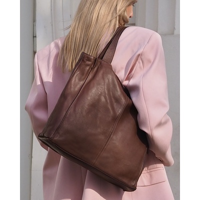 Mazzini Marco Hnedá kožená shopper kabelka handmade