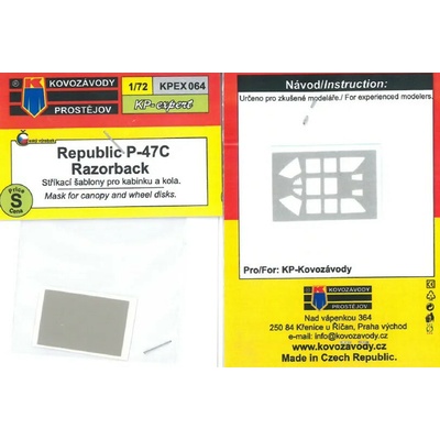 Kovozávody Prostějov A P 47C striekacie šablóny pre kabínu a kolesá 1:72