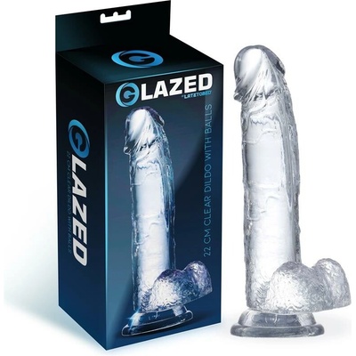 GLAZED Realistické čiré dildo s varlaty 22 cm