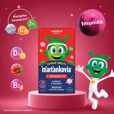 Marťankovia s Imunactivom cmúľacie tabliety príchuť jahoda 30 ks
