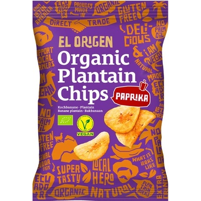 El Origen Chipsy zo zelených banánov Plantain s paprikou BIO 80 g
