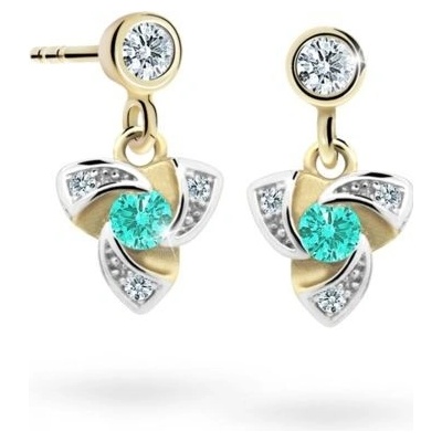 Danfil dětské náušnice C2203 ze žlutého zlata s kamínkem Mint Green zapínání balónek