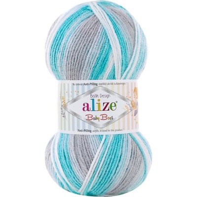 Alize příze Baby Best Batik 7264 bílá, šedá, tyrkysová