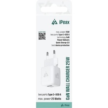 iPEAX GaN Síťová nabíječka 25 W, 1x USB-C a 1x USB-A bílá 90010130