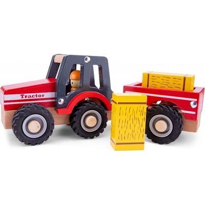 New Classic Toys Dřevěný traktor s přívěsem a senem