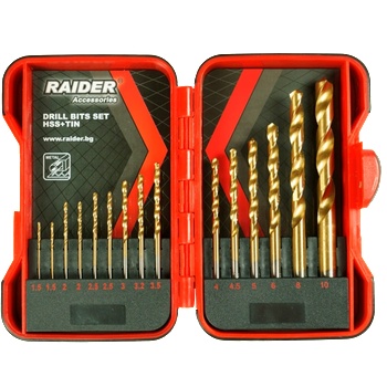 Raider Комплект свредла за метал 15бр. O1.5-10mm к-т HSS+TIN RAIDER - 157789