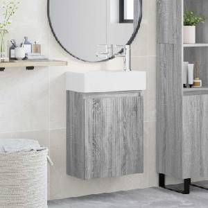 vidaXL Мивка за баня със смесител Сив Сонома 45, 5 x 22, 5 x 84 см (889457)