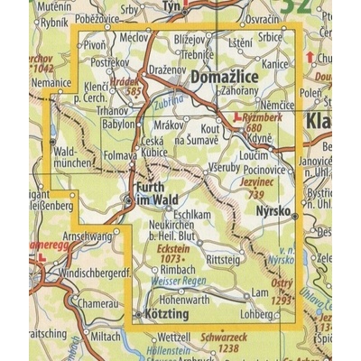 KČT 63 Chodsko - nástěnná turistická mapa 60 x 90 cm Varianta: mapa v dřevěném rámu, Provedení: Ticiago černý