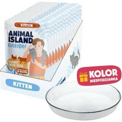 ANIMAL ISLAND Everyday Kitten Turkey and veal in broth Box 12x85 g + talířek zdarma