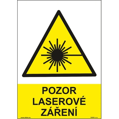 DUKO POZOR LASEROVÉ ZÁŘENÍ Formát: 210 x 297 mm, Materiál: plast 1 mm, samolepící vinylová fólie