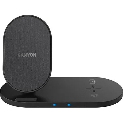 CANYON WS-202 2in1 Wireless charger, Input 5V/3A, 9V/2.67A, Output 10W/7.5W/5W, Type c cable length 1.2m, PC+ABS, with PU part , 1 (CNS-WCS202B)