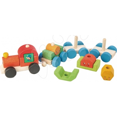 Tender Leaf Toys skladací vláčik Happy Train s 3 vozňami a 14 geometrickými tvarmi