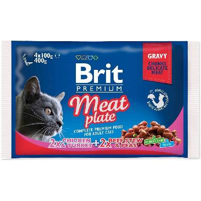 Brit Premium Cat Delicate Fillets in Gravy Turkey and Chicken, Beef and Peas 4 x 100 g
