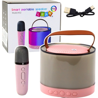mamido Bezdrátový karaoke reproduktor s mikrofonem K52 RGB Bluetooth růžový