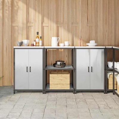 vidaXL Комплект за кухненско съхранение с рафт с врата 3 pcs Сребрист (3392698)