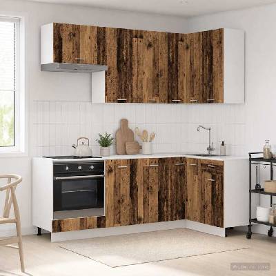 vidaXL Кухненски единица LYON 8 pcs Старо дърво Инженерна дървесина (3438437)
