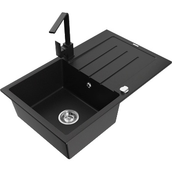 Mexen Bruno гранитна мивка с една камера с отцедник и кухненски смесител Rita, черен - 6513-77-670300-70 (6513-77-670300-70)
