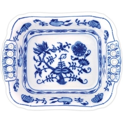 Český porcelán Dubí Mísa čtyřhranná s prolam. Uchy cibulák 19 cm