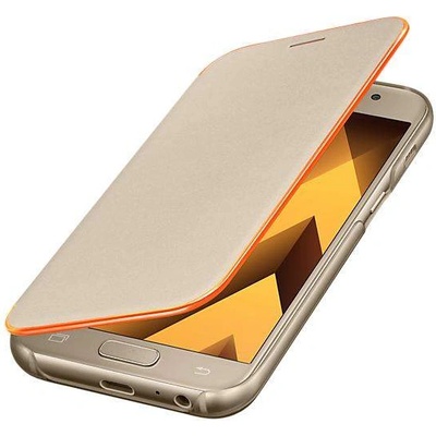 Samsung Neon Flip Cover EF-FA320PFEGWW - оригинален кожен кейс със светещи ръбове за Samsung Galaxy A3 (2017) (златист)