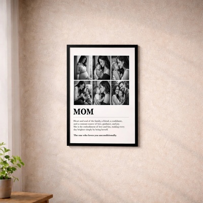 Plakát MOM s FOTOGRAFIEMI, pro maminku Rozměr plakátu: A3 (29,7 x 42 cm), Rámeček: Černý rámeček