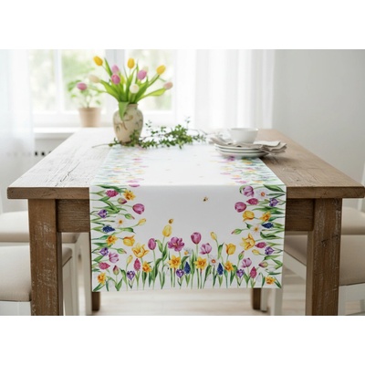 Mybesthome Vzorovaný ubrus - běhoun na stůl SPRING TULIPS 60x120 cm