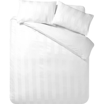 Catherine Lansfield Бяло двойно 3 части сатенено спално бельо 200x200 cm So Soft Satin Stripe - Catherine Lansfield (BD/61208/W/DQS/WH)