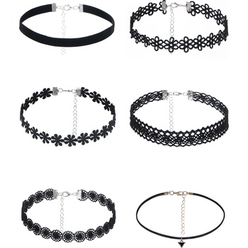SuperLove Sexy Velvet Choker Set Black 6pcs