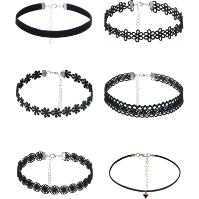 SuperLove Sexy Velvet Choker Set Black 6pcs