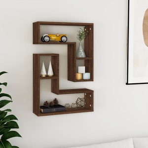 vidaXL Стенни рафтове, 2 бр, кафяв дъб, 50x15x50 см, инженерно дърво (826643)