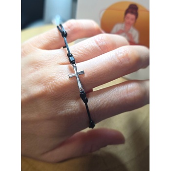 Kathryn' s bracelets Гривна с Кръст от Бяло Злато и Черен Конец за Мъж (КБЗ2)