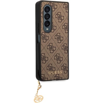 GUESS 4G Charms Collection Hard Case - дизайнерски кожен кейс за Samsung Galaxy Z Fold 4 (кафяв)