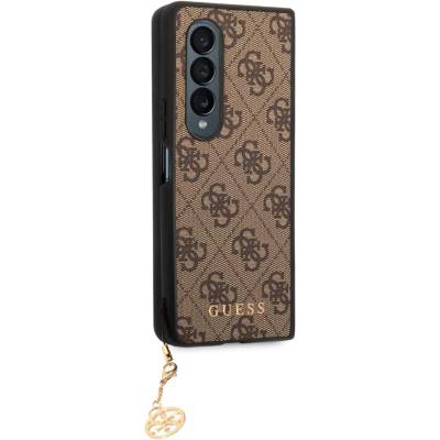 GUESS 4G Charms Collection Hard Case - дизайнерски кожен кейс за Samsung Galaxy Z Fold 4 (кафяв)
