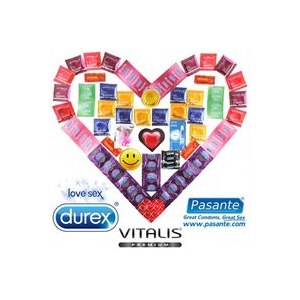 Durex Макси пакет 55 презерватива Durex Pasante и Vitalis + лубрикантен гел + вибриращ пръстен (P20103)