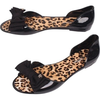 Летни силиконови обувки в черно с панделка