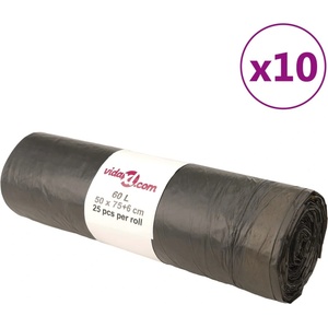 vidaXL Торбички за боклук с връзки 250 бр черни 60 л (155343)