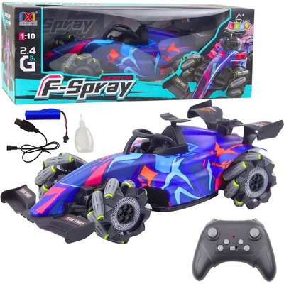 LeanToys RC závodní auto na dálkové ovládání světla, zvuky, pára, modrá, LEAN Toys 1:10