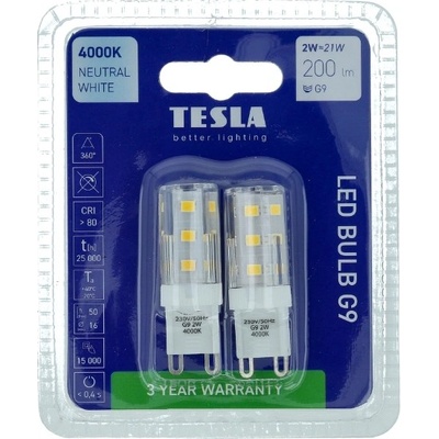 Tesla LED žárovka G9, 2W, 230V, 200lm, 4000K denní bílá, 2ks